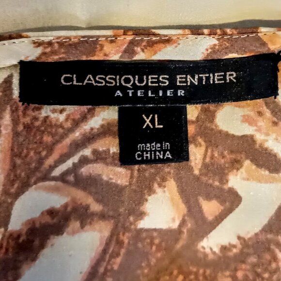 Classiques Entier Beige Floral Silk Fan Sleeve Top XL - Picture 4 of 7